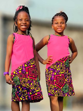 Tatas A-line Assymetric dress with Ankara & Crepe