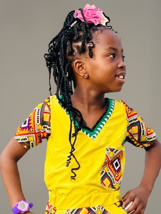 Tatas Top Crepe top with Ankara V-neckline & front Pocket